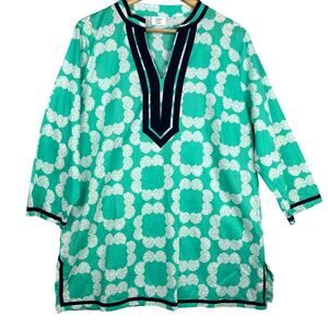 NEW Crown Ivy Beach Seashell Turquoise Seafoam Conch Green Cotton Tunic Top XL